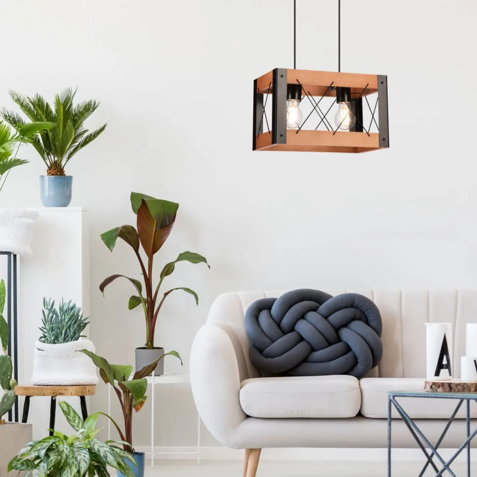 Hängelampe Holz Metall Rustikal B: 33 cm höhenverstellbar