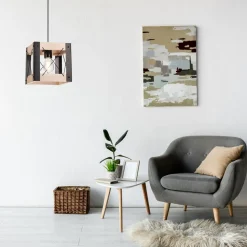 Hängelampe Holz Metall verstellbar Schwarz Natur E27 Rustikal