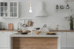 Hängelampe Holz Metall Weiß E27 Ø10 cm rund wohnlich