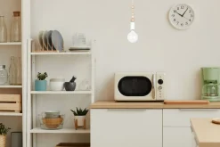 Hängelampe Holz Metall Weiß E27 Ø10 cm rund wohnlich