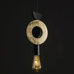 Hängelampe Holz Metall wohnlich Ø16 cm E27 in Gold