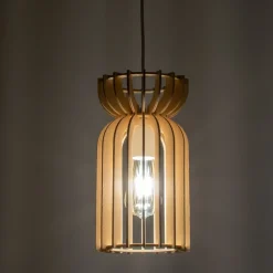 Hängelampe Holz Schirm E27 Ø 16 cm Weiß Natur LOZORNO