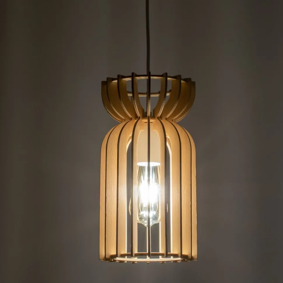 Hängelampe Holz Schirm E27 Ø 16 cm Weiß Natur LOZORNO