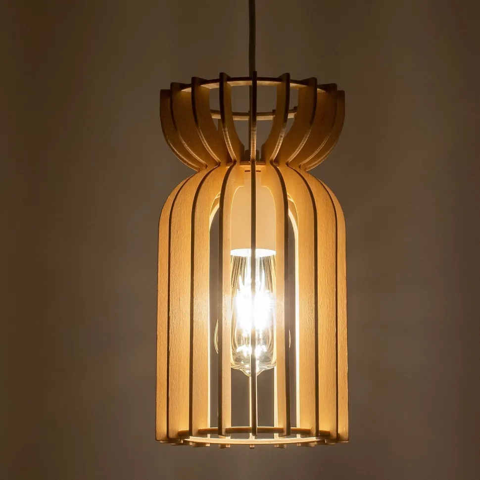 Hängelampe Holz Schirm E27 Ø 16 cm Weiß Natur LOZORNO