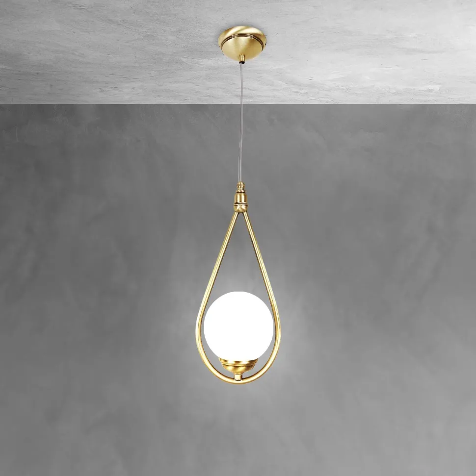 Hängelampe in Bronze hell Weiß E14 Messing Glas Jugendstil