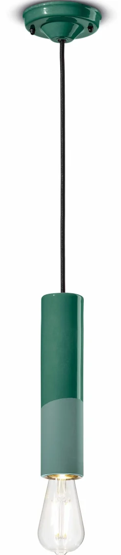 Hängelampe Keramik Ø 5,5 cm Grün E27 rund Retro