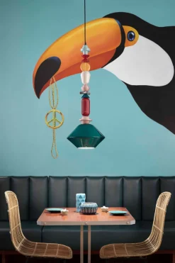 Hängelampe Keramik Petrol Bunt E27 Retro SILVIA