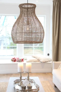 Hängelampe Korb Boho 49 cm breit E27 aus Seegras Metall