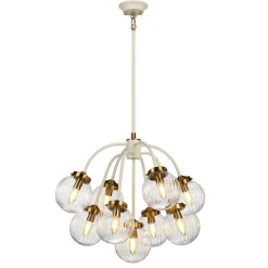 Hängelampe Kugel Schirm Glas Metall in Creme Messing