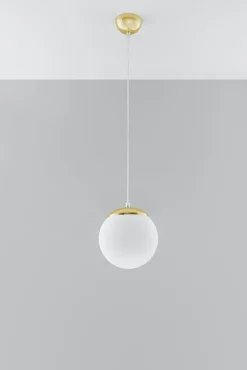 Hängelampe Kugelschirm Ø 20 cm Weiß Gold Glas Metall E27