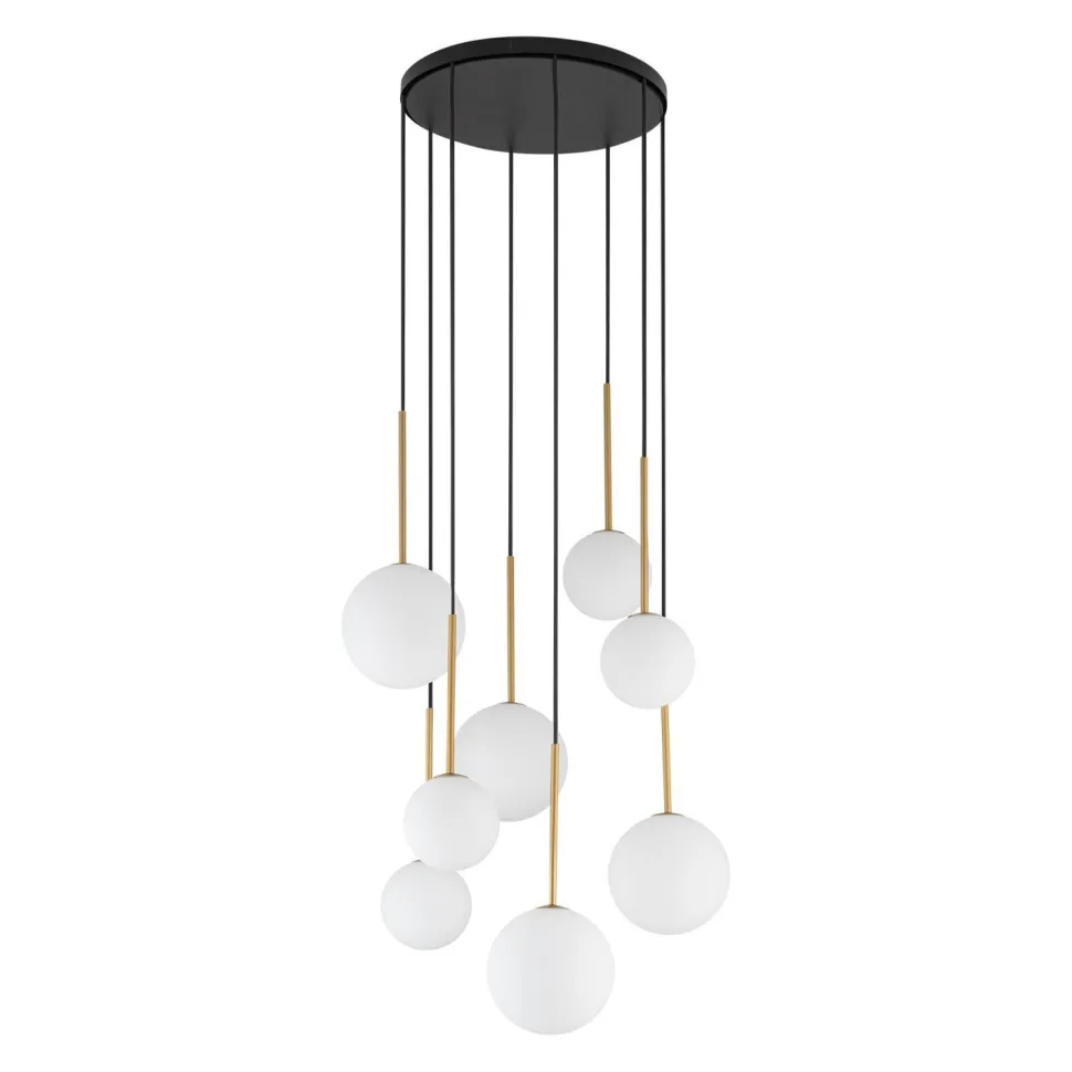 Hängelampe Kugelschirm Schwarz Weiß Gold 8x G9 Glas