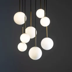 Hängelampe Kugelschirm Schwarz Weiß Gold 8x G9 Glas