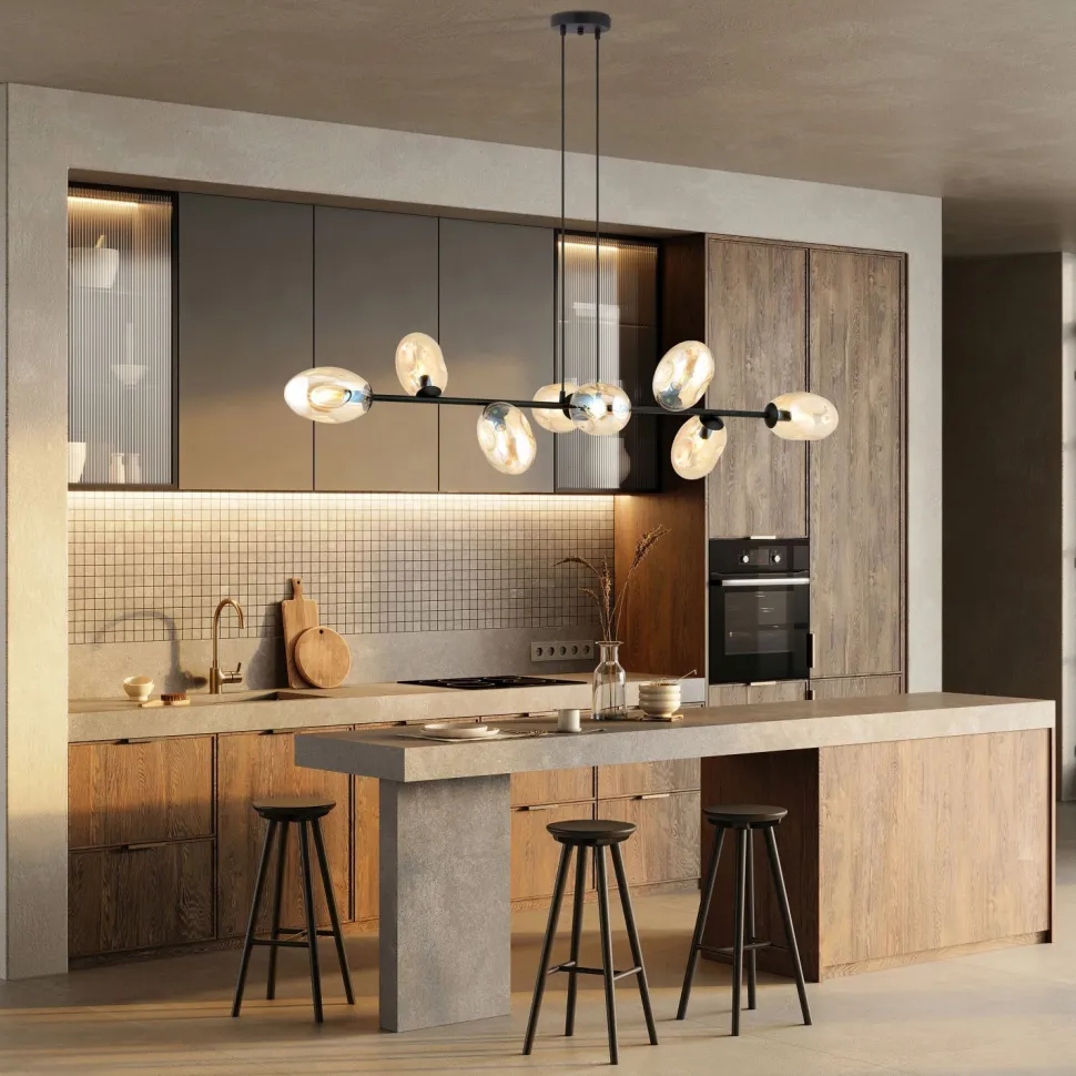 Hängelampe lang 140 cm 8x E14 Glas Metall dekorativ