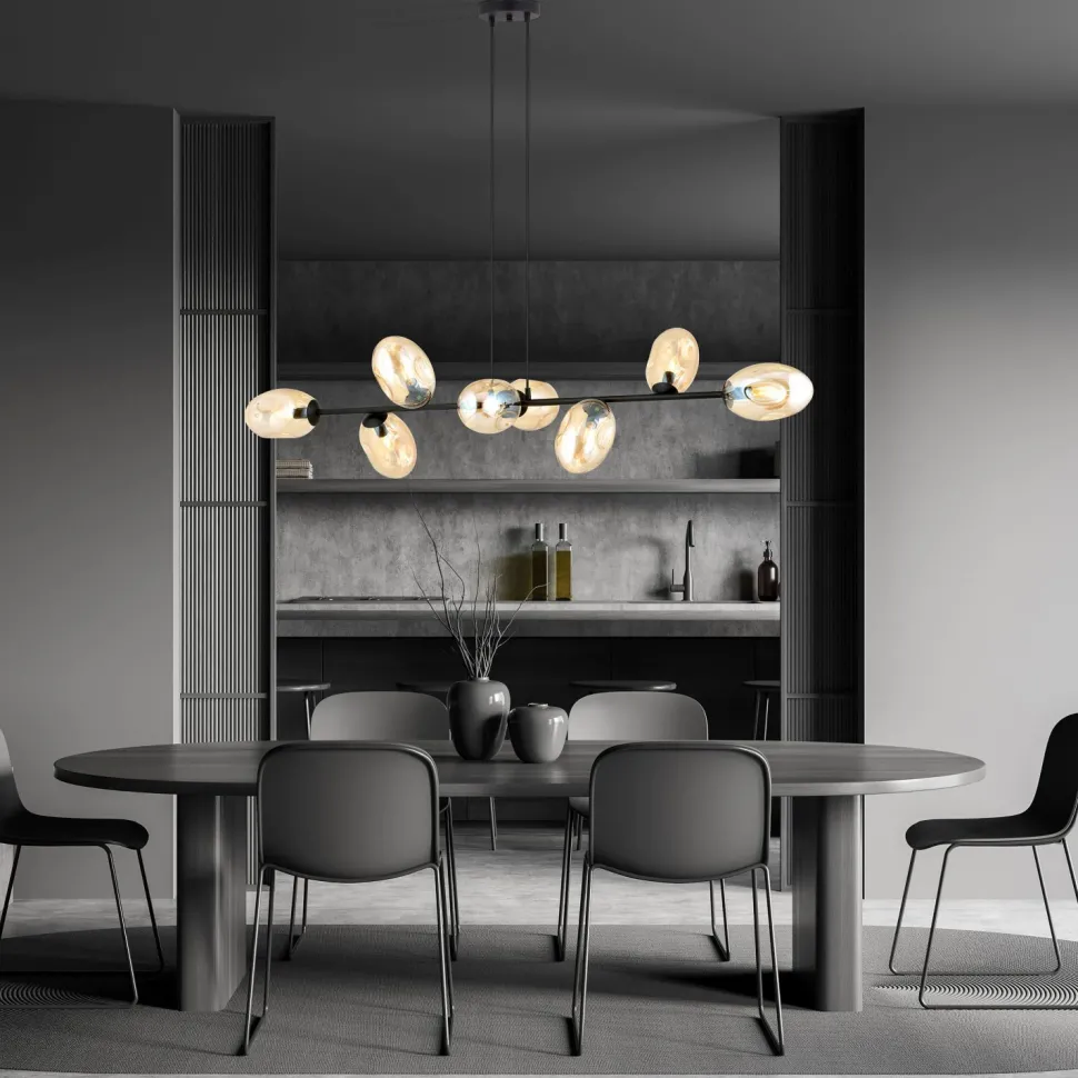 Hängelampe lang 140 cm 8x E14 Glas Metall dekorativ