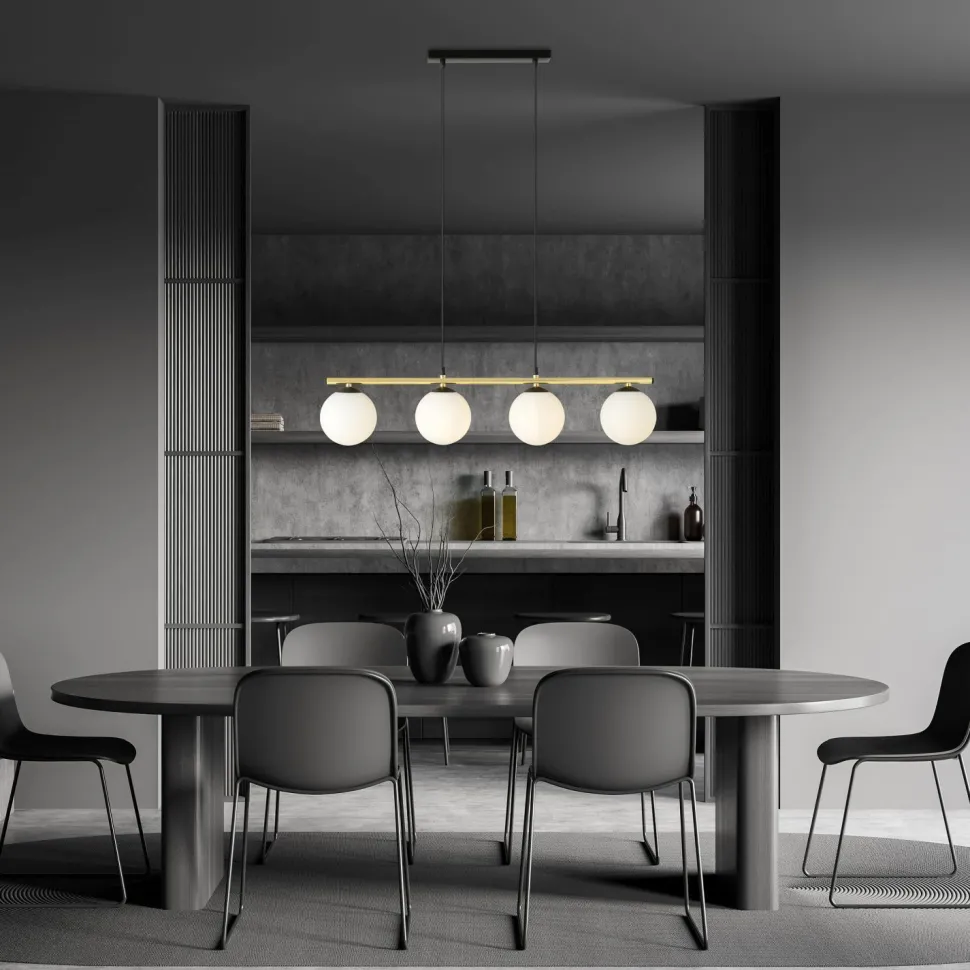 Hängelampe länglich Kugelschirm verstellbar 4x E14