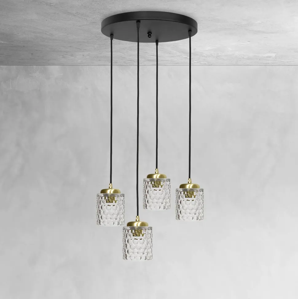 Hängelampe Messing Eisen Glas Ø 49 cm rund 4x E27 Esszimmer