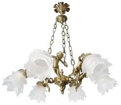 Hängelampe Messing 6-flmg in Bronze Putti