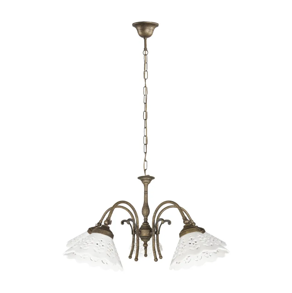 Hängelampe Messing Keramik in Weiß Bronze Antik 5x E27