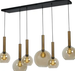 Hängelampe Messing Schwarz Rauch 6-flammig Esstisch