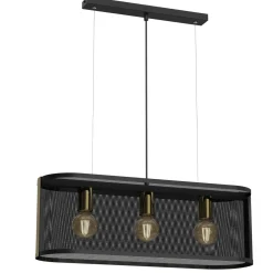 Hängelampe Metall 3-flammig länglich Loft Schwarz Gold