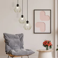 Hängelampe Metall 3-flammig Retro dekorativ Gold Schwarz