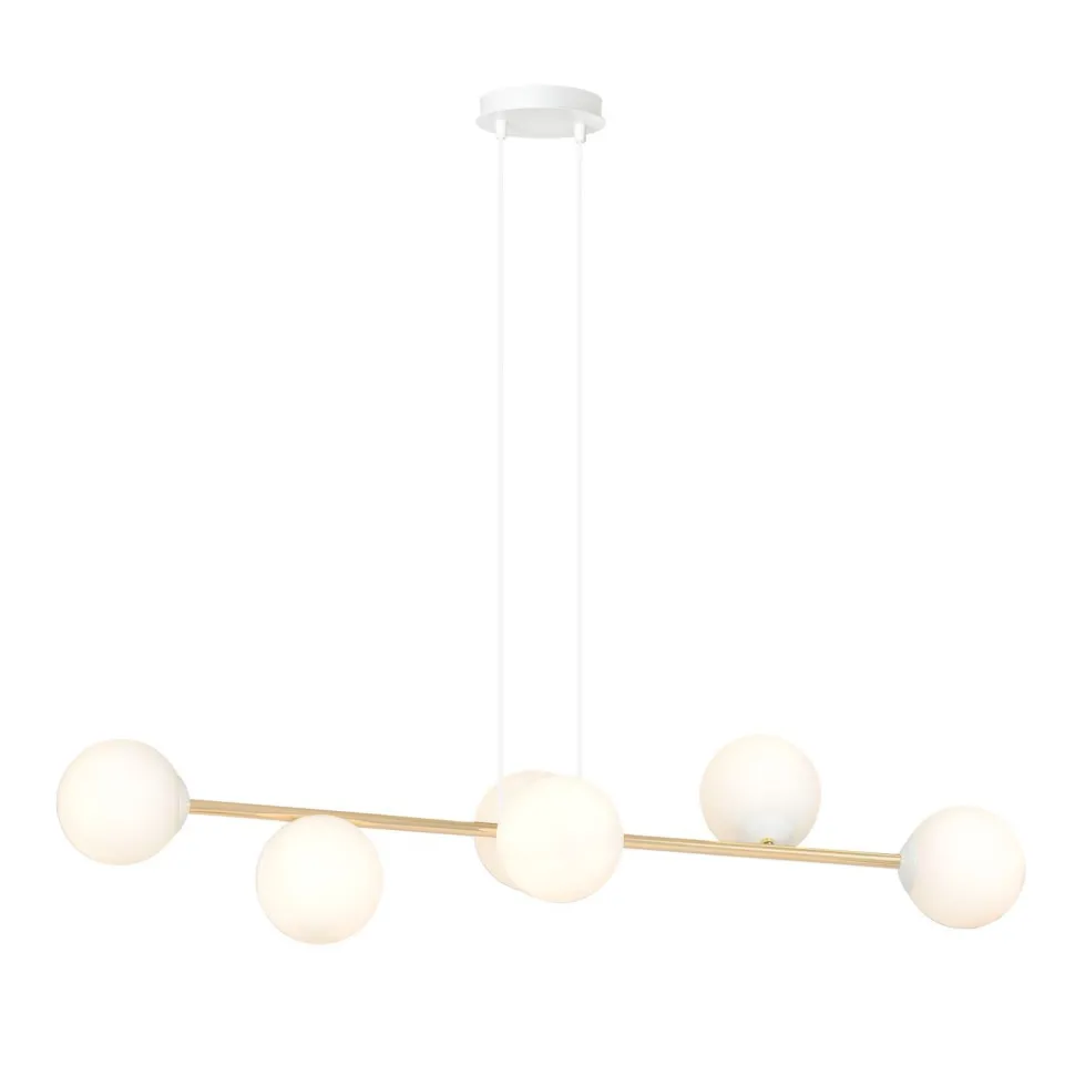 Hängelampe Metall Glas in Weiß Gold 110 cm lang