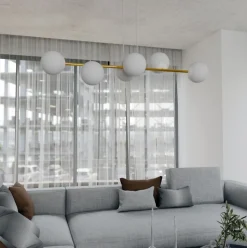 Hängelampe Metall Glas in Weiß Gold 110 cm lang