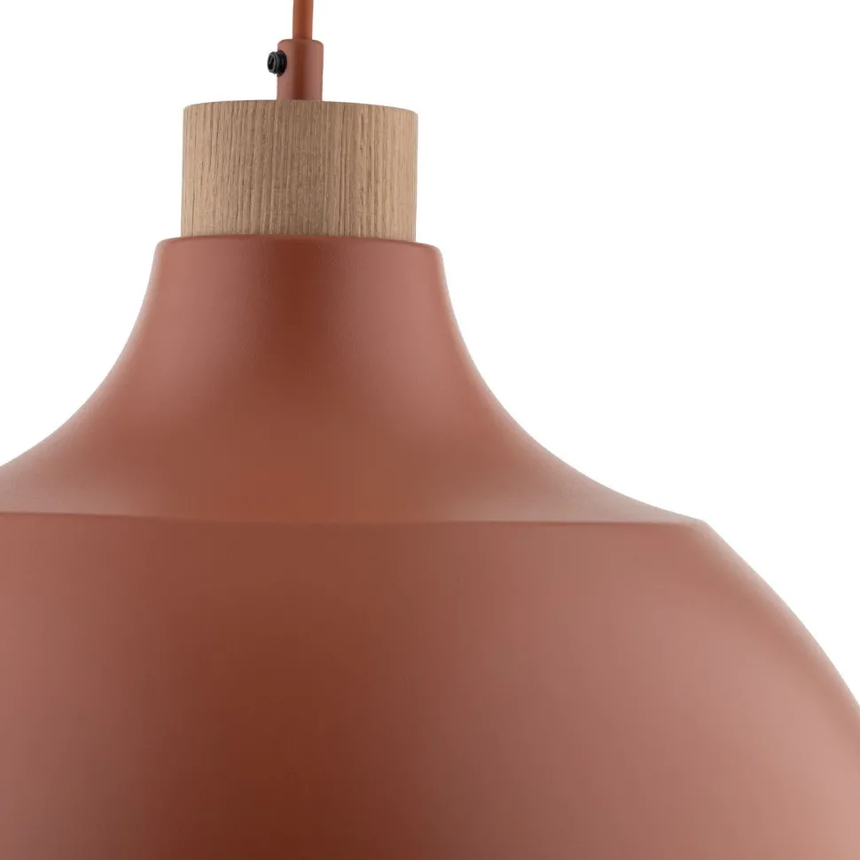 Hängelampe Metall Holz Ø 34 cm rund H: max. 170 cm Rot E27