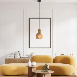 Hängelampe Metall Holz Ø 30 cm rund H: max. 342,5 cm