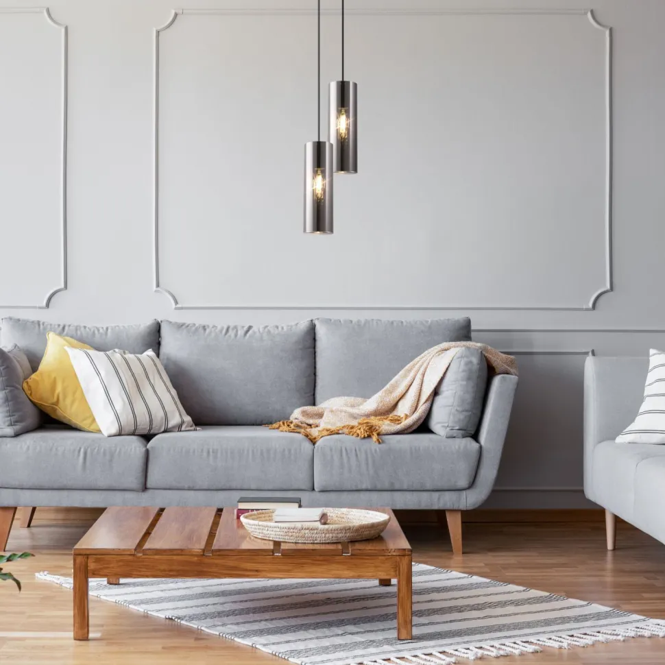 Hängelampe Metall Rauchglas E14 rund D: 8 cm Chrom