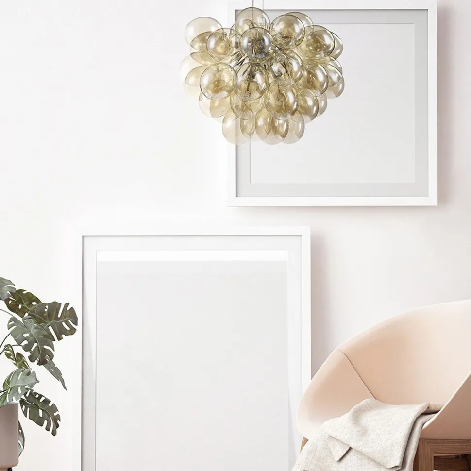 Hängelampe Metall Rauchglas 50 cm breit H: max. 170 cm