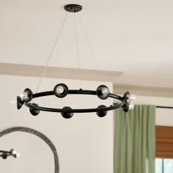 Hängelampe Metall rund D: 87,6 cm H: max. 185,5 cm Schwarz