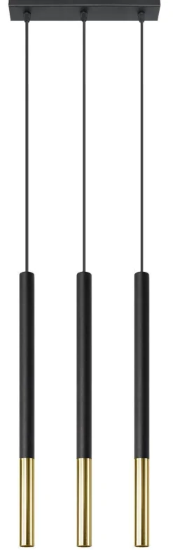 Hängelampe Metall Schwarz Gold länglich 3-flammig G9