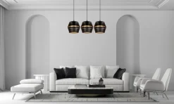 Hängelampe Metall Schwarz Gold E27 70 cm lang 3-flammig