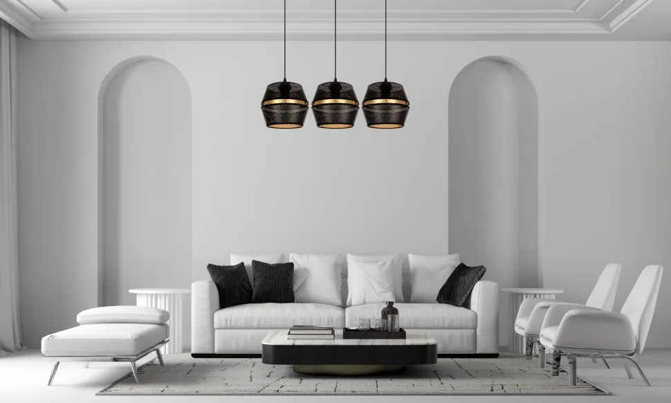 Hängelampe Metall Schwarz Gold E27 70 cm lang 3-flammig