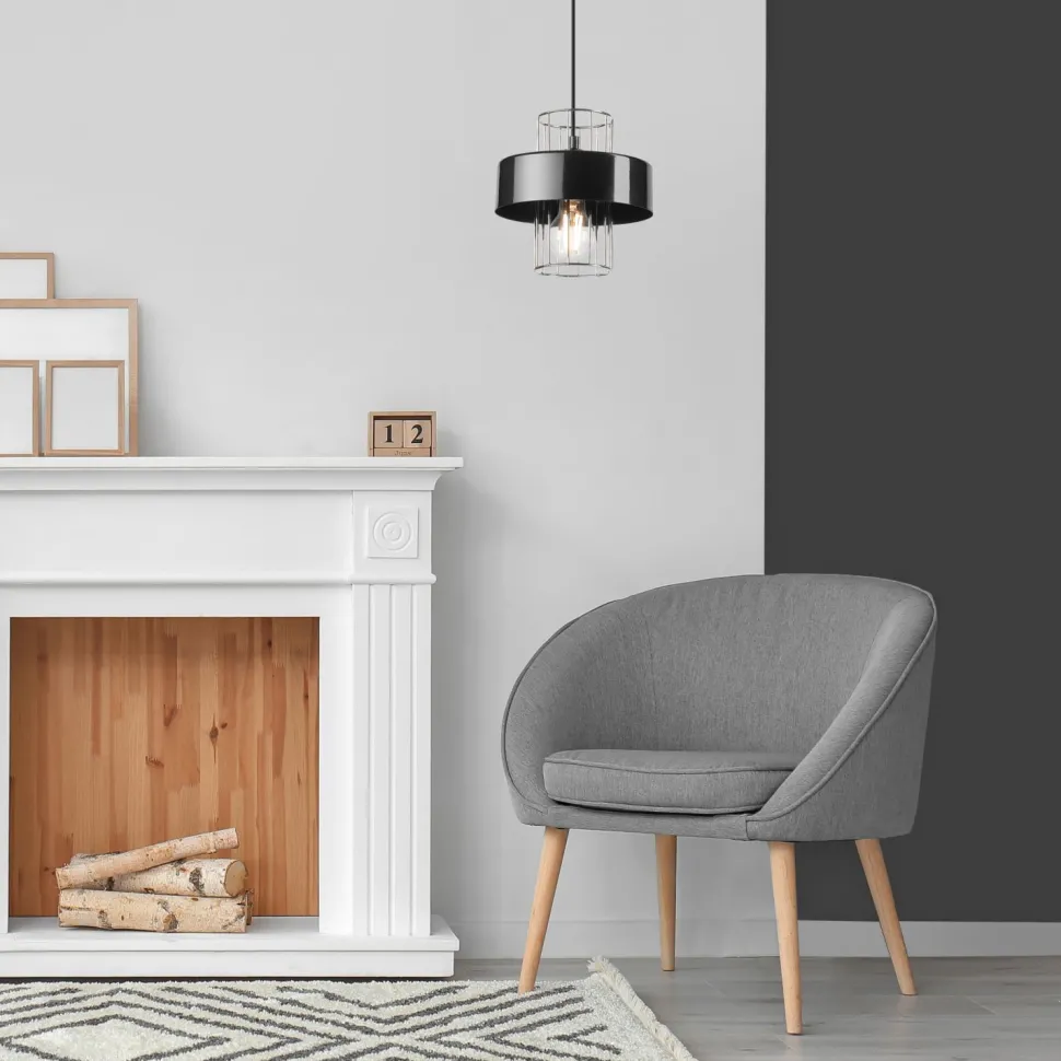 Hängelampe Metall Schwarz Chrom Ø 20 cm E27 höhenverstellbar