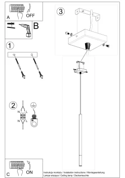 Hängelampe Metall Schwarz Chrom Ø 2,5 cm schmal Zylinder