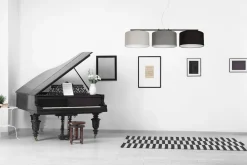 Hängelampe Metall Stoff E27 100 cm Grau Graphit Schwarz