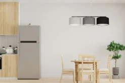 Hängelampe Metall Stoff E27 100 cm Grau Graphit Schwarz