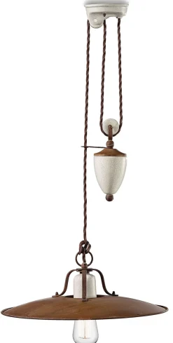 Hängelampe Metall verstellbar Creme Rostbraun E27