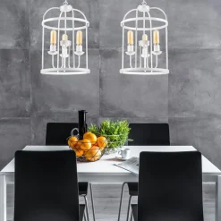 Hängelampe Metall Weiß Ø 35,5 cm 3-flammig E27 Rustikal