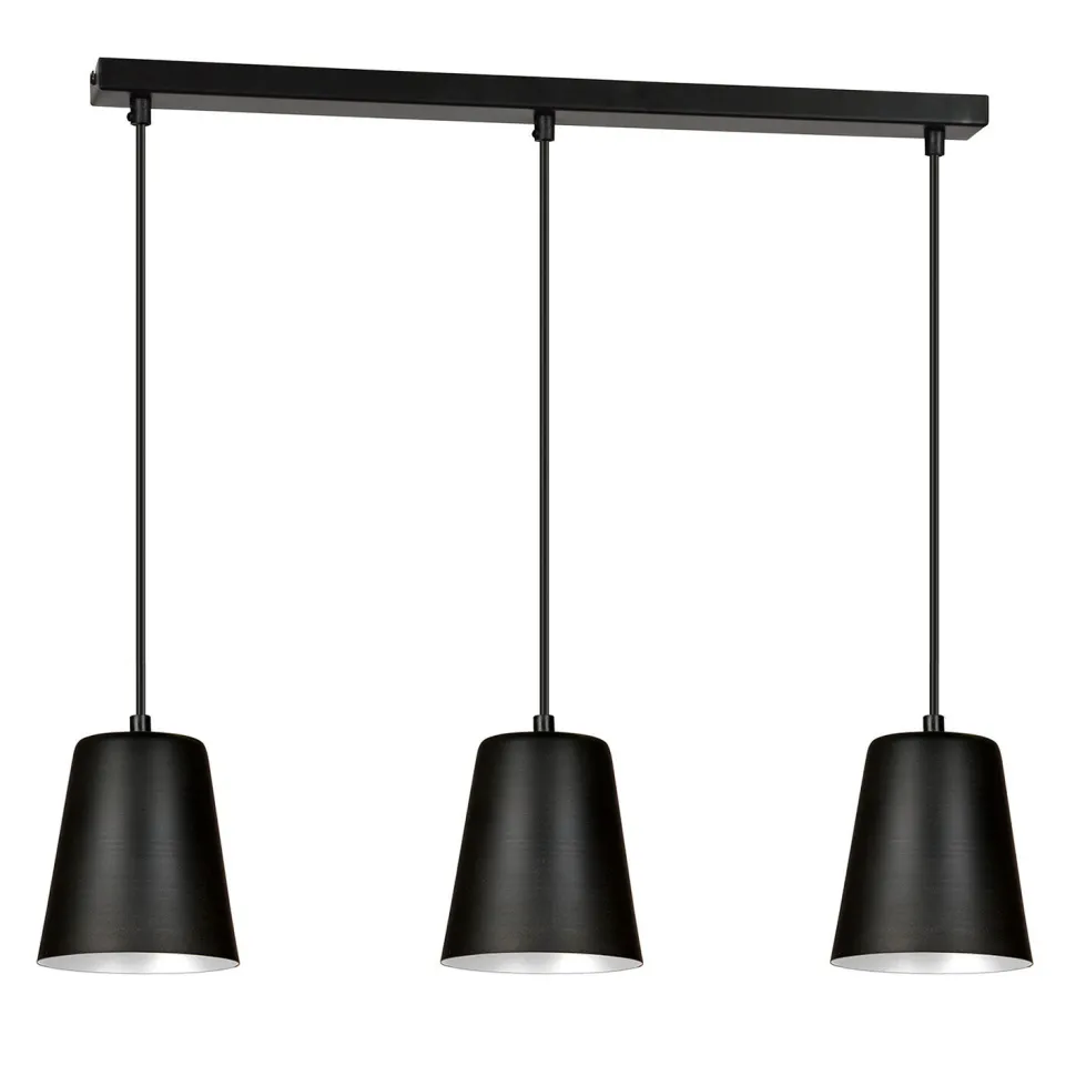 Hängelampe mit Schirm Schwarz Metall 3-flammig E27