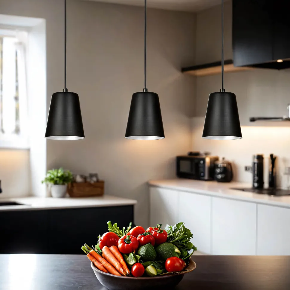 Hängelampe mit Schirm Schwarz Metall 3-flammig E27