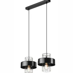 Hängelampe Modern Metall 2-flammig Schwarz Chrom E27 AFINA