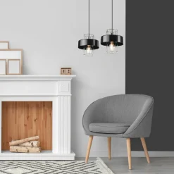 Hängelampe Modern Metall 2-flammig Schwarz Chrom E27 AFINA