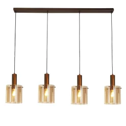 Hängelampe Rauchglas B: 142 cm 4-flammig E27 Braun Bernstein