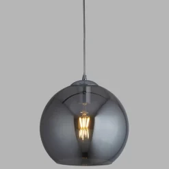 Hängelampe Rauchglas D: 35 cm Glas Metall Kugelschirm