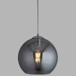 Hängelampe Rauchglas E27 Ø 30 cm Kugel Schirm Grau Schwarz