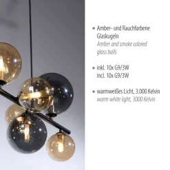 Hängelampe Rauchgrau Bernstein G9 3000 lm Glas 10-flmg