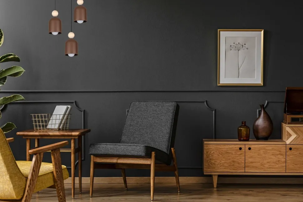 Hängelampe Rostbraun Metall Holz 3-flmg E27 Ø36 cm rund